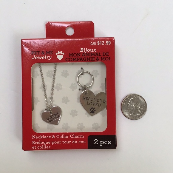 Pet&Me Silver Heart Love My Rescue Necklace & Collar Charm Set NWT - Picture 5 of 10